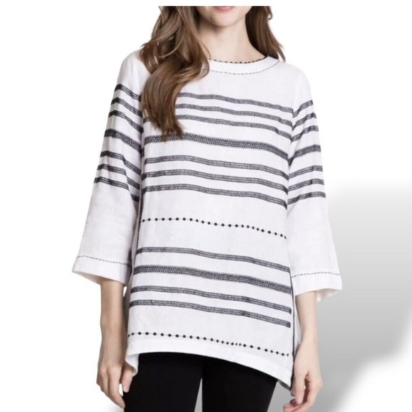 J. JILL Love Linen Striped Tunic size L, 3/4 sleeves, Made in India, white/black - Picture 1 of 3